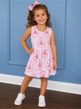 Girls Pink Printed Sleeveless Dress